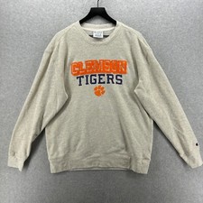 Clemson Tigers Sweatshirt Adult Large Gray Oatmeal Graphic Football Champion
