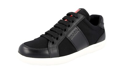 PRADA Leder DOWNTOWN Sneaker LINEA ROSSA - Schwarz Weiss - NEU -  36 36,5