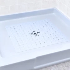 Large Non-Slip Shower Mat with Drain Holes: White Square Shower Mat