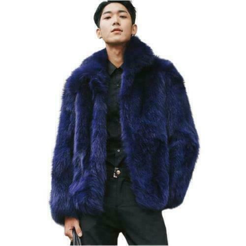 Winter Herren pelzige Kunstfellmäntel Revers dicke Oberbekleidung kurze lässige elegante Jacke - Bild 4 von 8