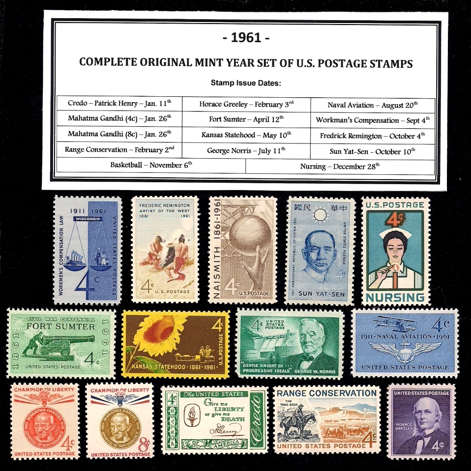 1961 COMPLETE YEAR SET OF MINT NH (MNH) VINTAGE U.S. POSTAGE STAMPS | eBay