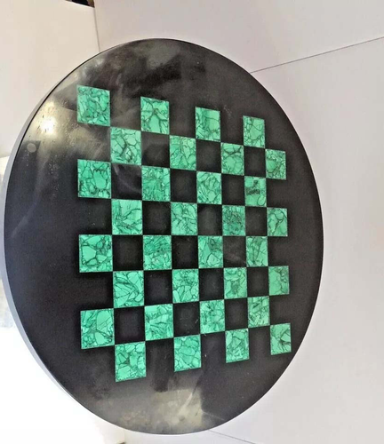 14" Elegant Chess Board Table Decor Handmade Black Marble Malachite Stone Arts - Picture 7 of 10