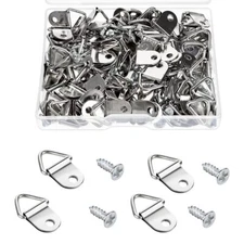 100Pcs D Rings Frame Hooks for Picture Hanging with Screws for Hard Wall