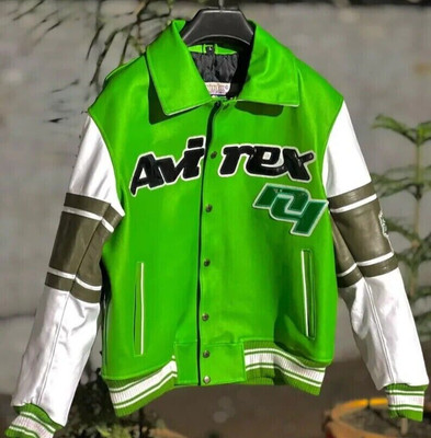 Mens Avirex Genuine Cowhide Leather Bomber Jacket American Flight Leather Jacket