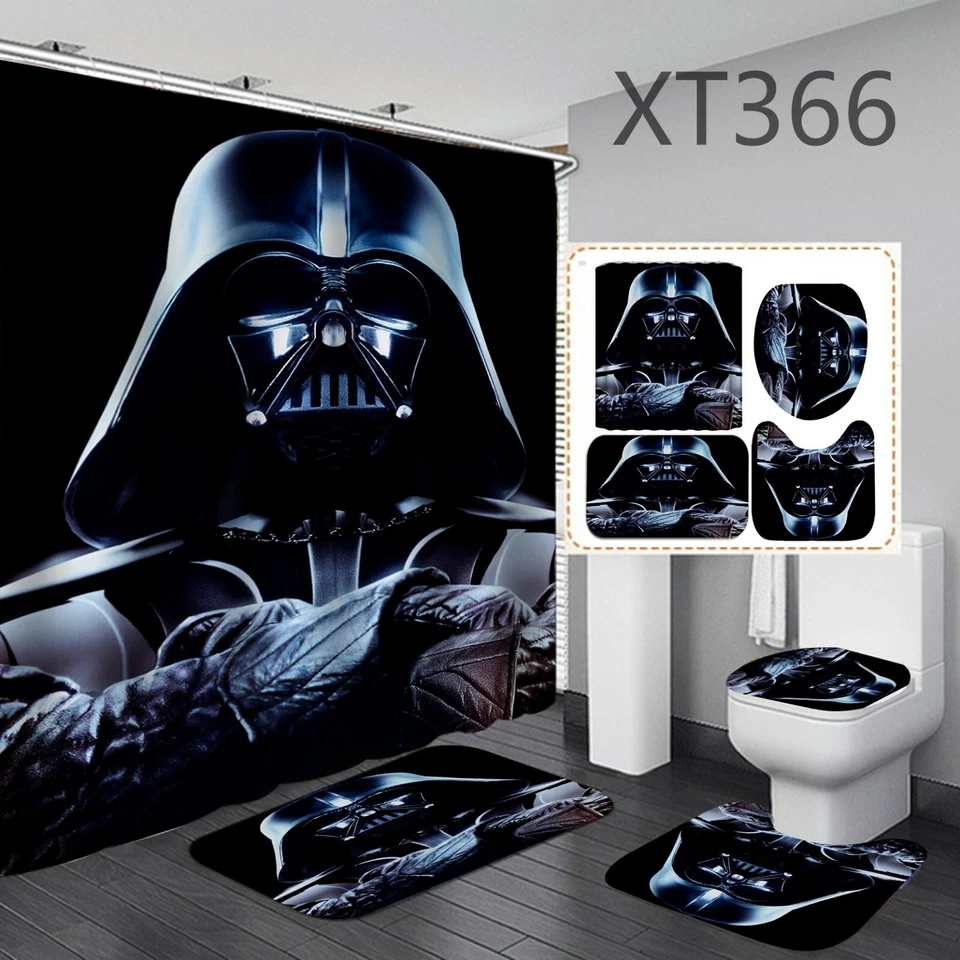Juego de 4 alfombras de baño Darth Vader cortina de ducha antideslizante tapa de inodoro almohadilla Foto 2 de 4