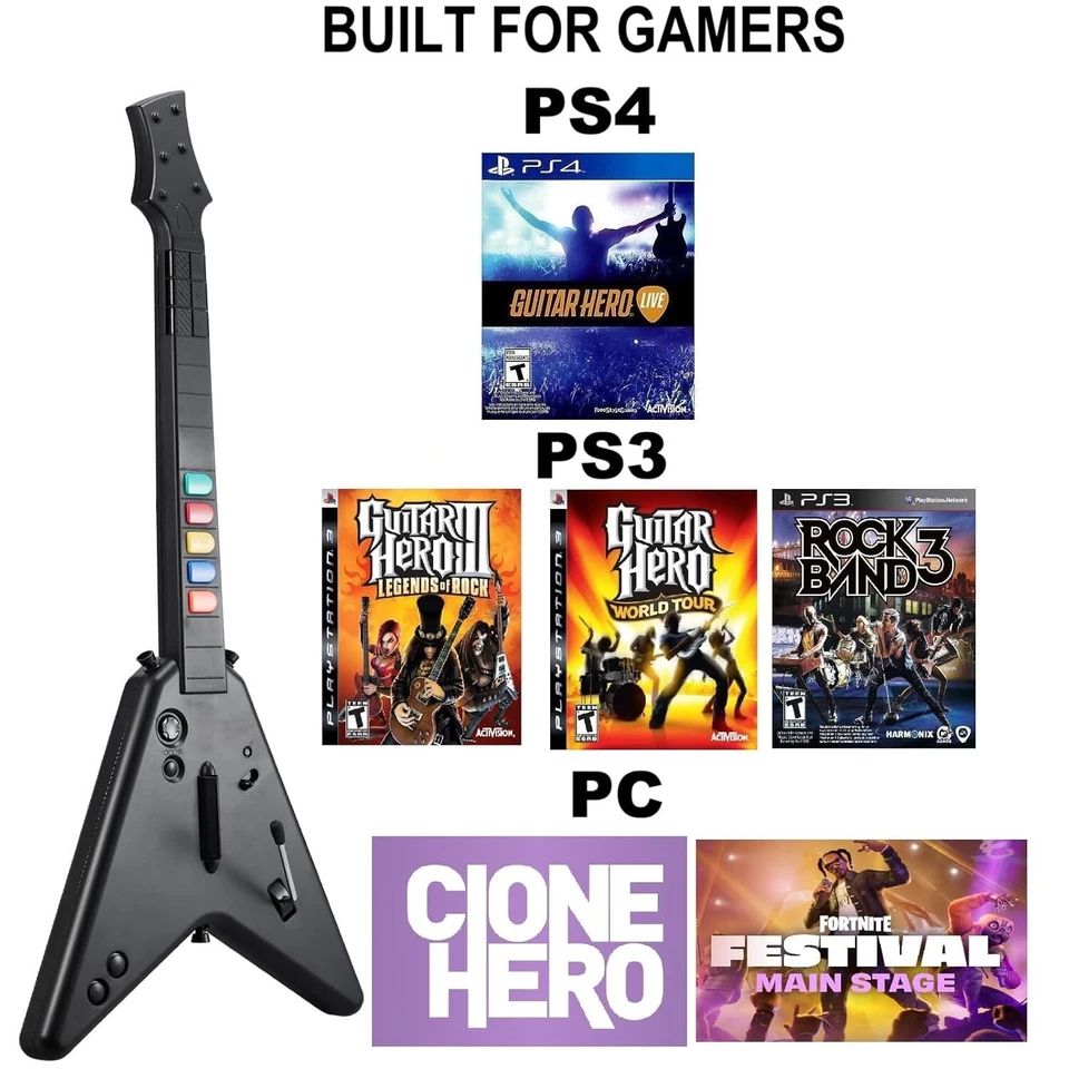 Controlador de guitarra inalámbrico para juegos DOYO para PS4 PS3 PC Guitar Hero Clone Hero Foto 2 de 4