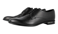 PRADA Classic Leather Derby Dress Shoes - Logo Heel Black NEW -  US 12 EU 45