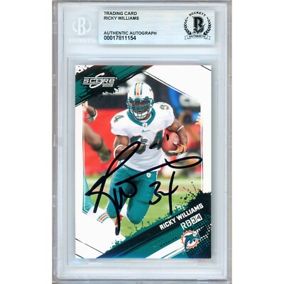 Ricky Williams Signed 2009 Donruss Score #158 Beckett BAS Slabbed Dolphins Auto