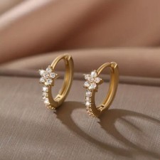 Fashion Shiny Rhinestones Floral Golden Hoop Earrings Jewelry Women Girls Gift