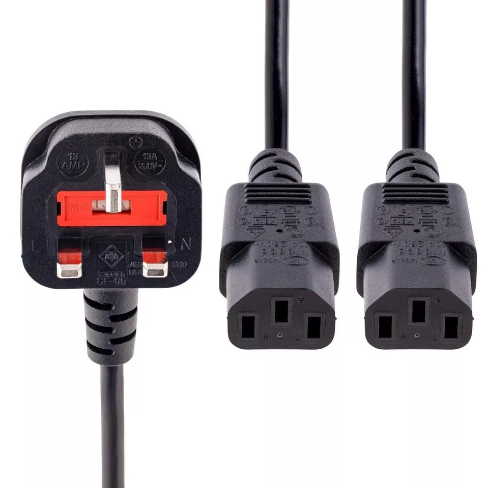 Startech PC Power Cord IEC Cable Splitter 1x 3 Pin To 2x C13 IEC 1.8M / 6ft - Image 4 of 4