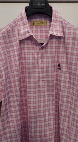 DONALD ROSS 1962 WHITE-PINK CHECK POLYESTER SHORT SLEEVE GOLF SHIRT SIZE L NWOT - Picture 5 of 14