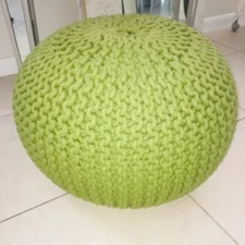 Round Knit Pouf Green Ottoman Pouffe Footstool Foot Stool Poof Floor Seat Decor