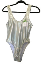 Metallic Bodysuit Sz Medium Shiny Gymnastics Backless High Leg Cut Dance Wear