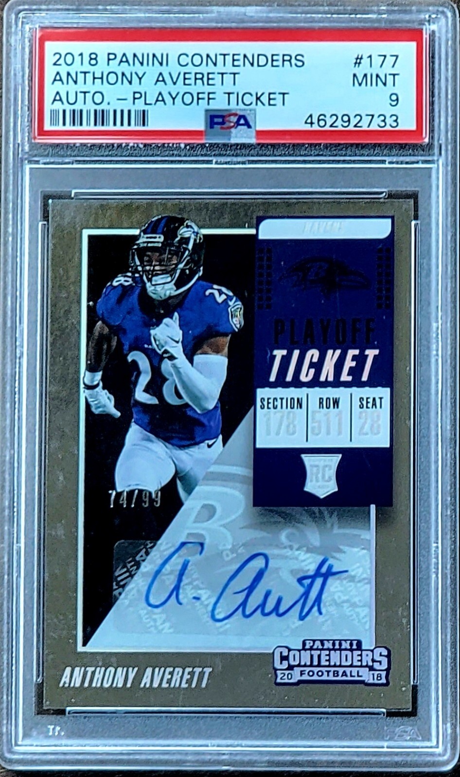 Anthony Averett Panini Contenders #177 Autograph Playoff Ticket