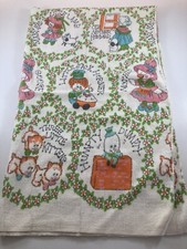 Mother Goose Receiving Blanket 40 X 24 Nursery Rhyme Baby VTG Orange Green
