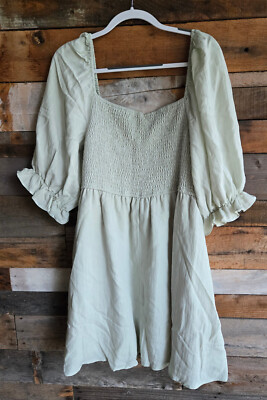 Mittoshop Balloon Sleeve Short Babydoll Dress Sage Green Smocked Sz 1X Plus | eBay Mittoshop Balloon Sleeve Short Babydoll Dress Sage Green Smocked Sz 1X Plus | eBay