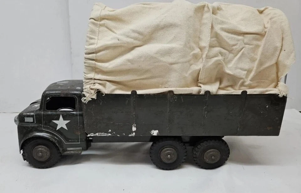 Vintage 1950s Marx Lumar 18.5" US Army Carrier Transport Truck W/Original Canvas - Image 4 of 4