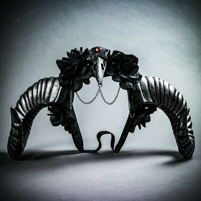 Halloween Costume Raven Skull Fairy Silver Ram Horn Women Fantasy Fairy HeadBand