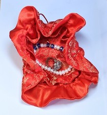 Travel Jewelry Organizer Bag Bright Red 8 Pockets Case Drawstring