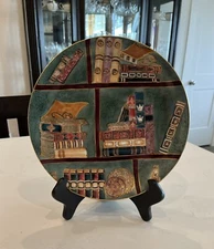 Oriental Accent Porcelain Plate Library Book Theme Very Nice Decorative 10”
