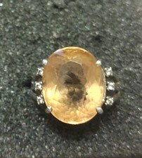 Citrine and CZ Stones Ladies Real Sterling Silver Ring Size 7 1/2  241 