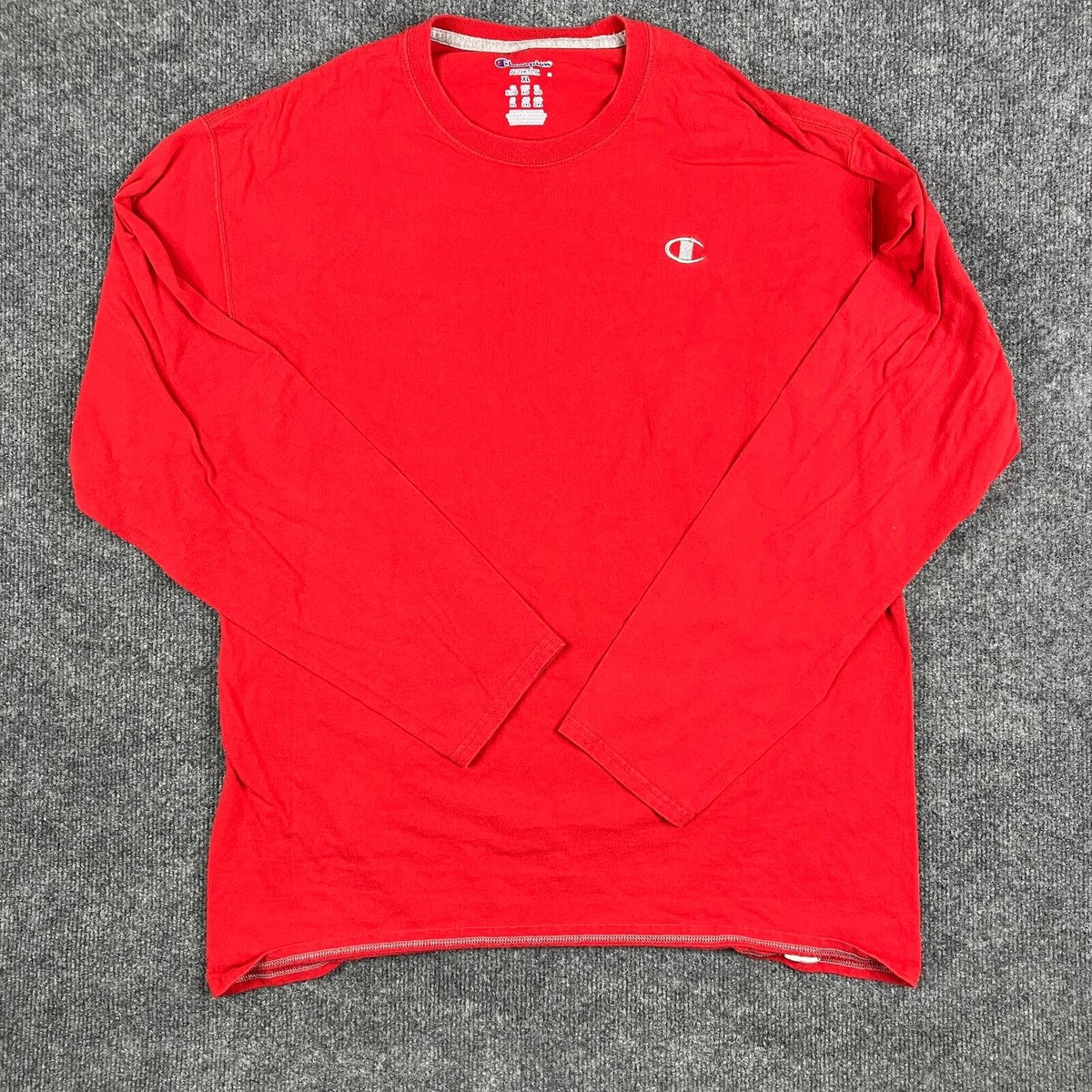 Champion Long Sleeve T-Shirt Mens XL Red Casual Crew Neck Logo Basic Top