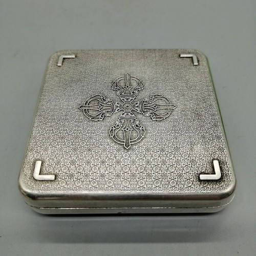 Asian Tibet silver copper inkstone box pen wash Treasures ink pad box collect - Picture 4 of 4