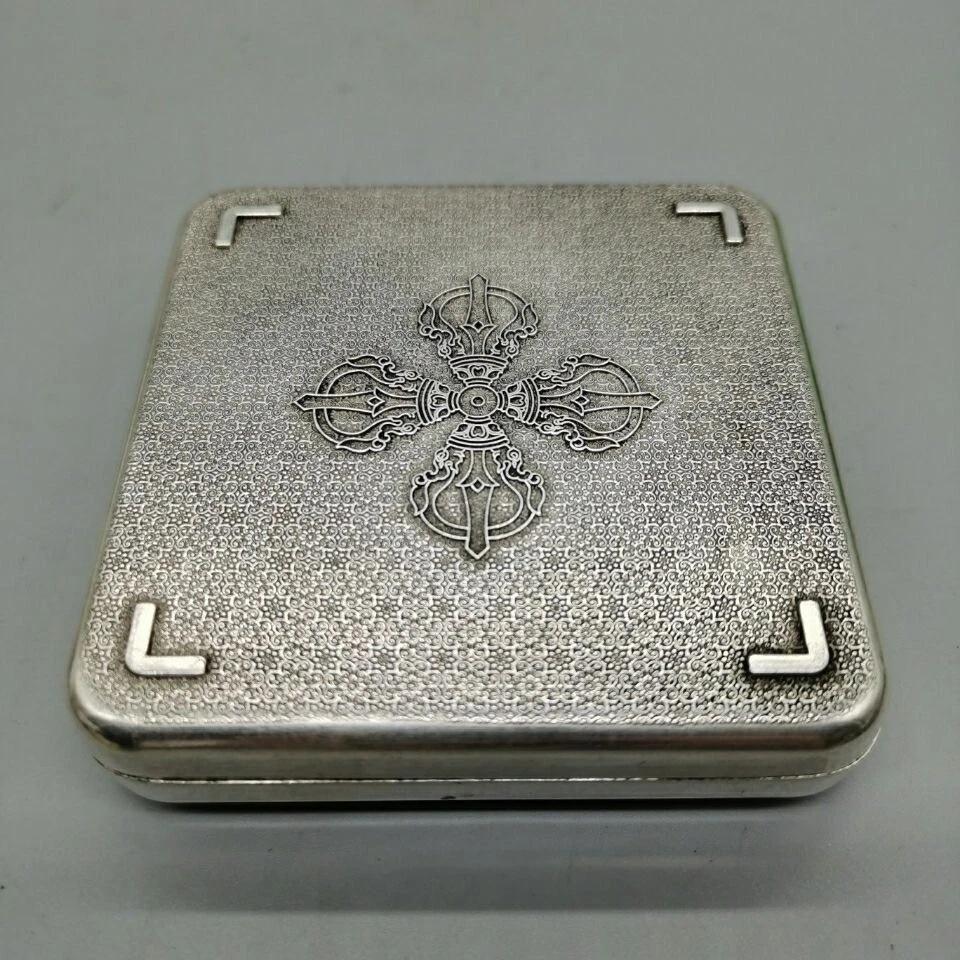 Flor Asiática Tíbet Plata Cobre Tinta Caja Pluma Lavado Olla Tesoros Tinta Pad Caja Foto 3 de 4