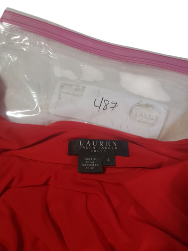 Lauren Ralph Lauren Evening Party Prom Dress Red Womens 4 Sleeveless Ruched Long - Picture 8 of 12