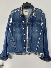 L'agence Studded Denim Jean Celine Motorcycle Jacket Size L Blue