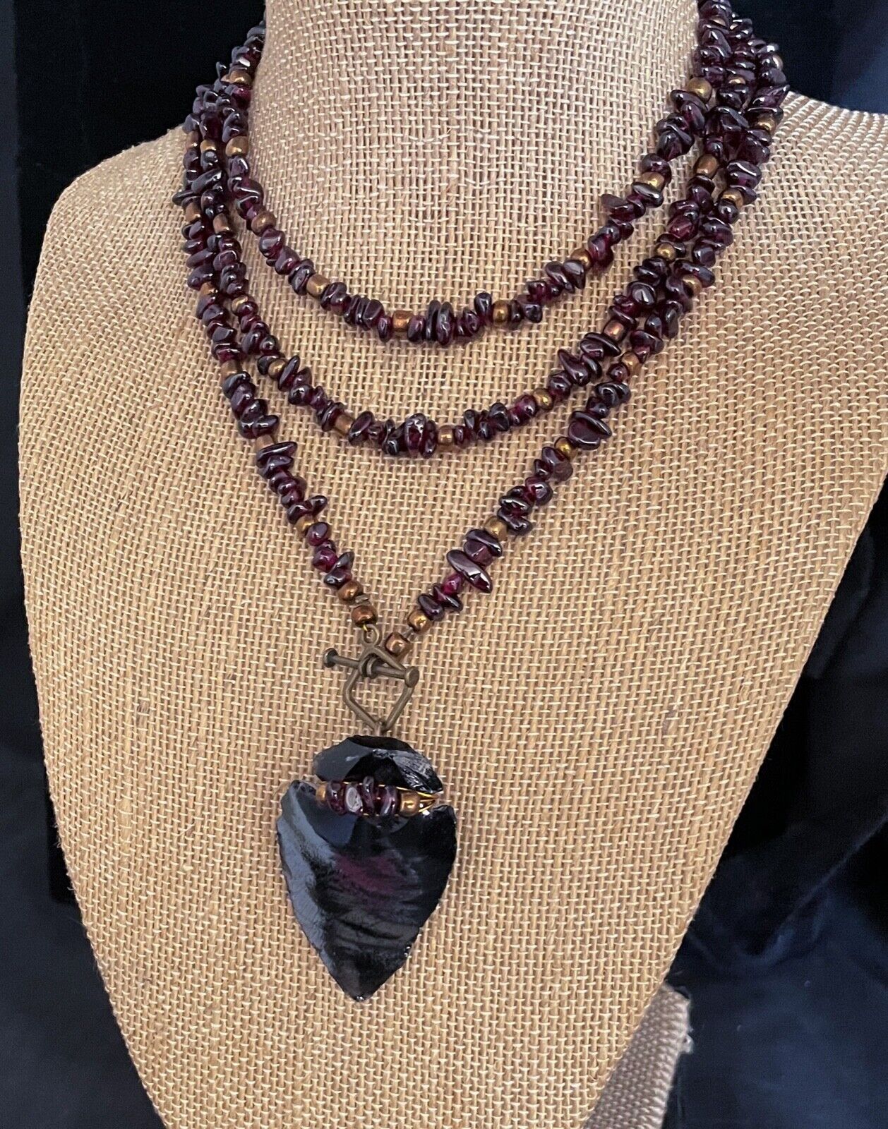 Black Obsidian Arrowhead Necklace Handcrafted Wire Wrapped 