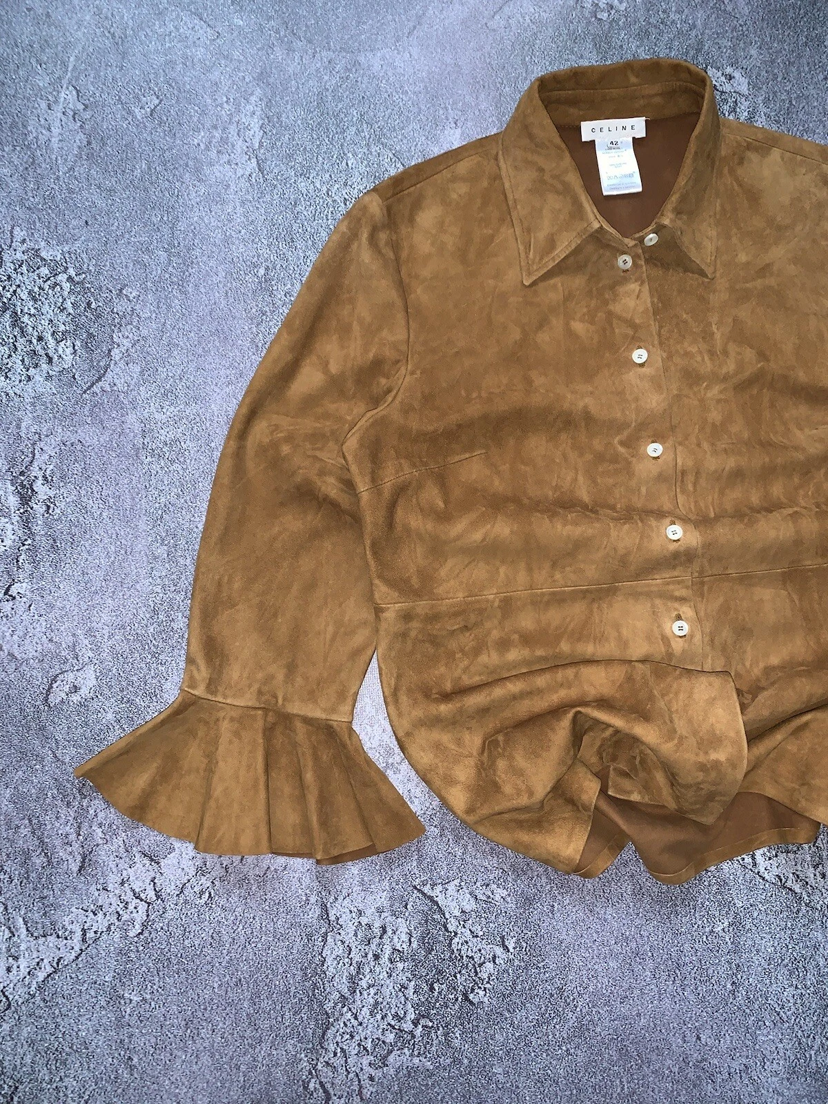 Celine 42 Wmns camicia di capra in pelle abito giacca blusa con bottoni manica lunga