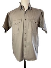 Vintage CC Filson Button Up Short Sleeve Beige Cotton Casual Shirt Sz L USA Made