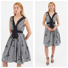 Marc Jacobs Black & White Gingham Floral Dress Size 6 Fit & Flare Sleeveless 