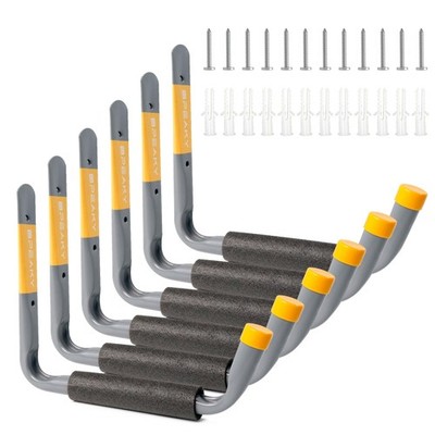 9.8'' Ladder Hooks for Garage Wall, 6PC Jumbo Arm Hooks | Heavy Duty Large Gar...