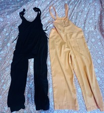 maternity Romper Jumpsuit Set Of 2 Black Orange W/ Pockets Sz Large
