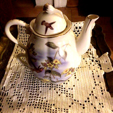 Hummingbird Floral Porcelain Three Piece Tea For One Set.