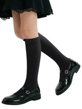 COTTON DAY Kids Girls Knee High School Uniform Dress Socks Small, Plain Black