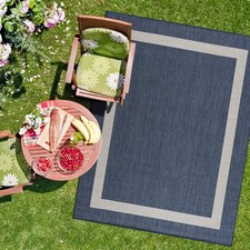 Outdoor Rug 8 x 10 Rectangular Bordered - Blue White Waterproof CAMILSON 8x10