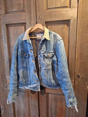 Lee Storm Rider Jean Jacket USA Blanket Lined Jacket 42 LReg chore distress vntg