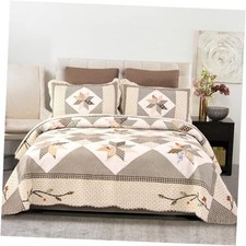 Quilts Queen Size Patchwork Bedspread Set Queen 90 x 98 inch Patchwork Brown