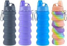 4-Pack Collapsible Travel Water Bottles 500ML Portable Reusable Silicone Leak-Pr