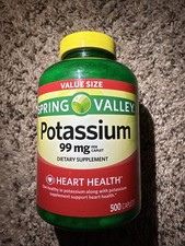 Spring Valley Potassium 99 mg Caplets, General Wellness Supplement, 500 Count