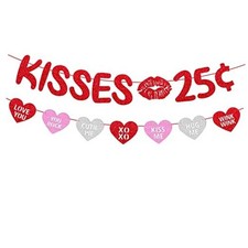 Kisses 25 Cent Banner Glitter Red Pink Heart Garland Happy Valentine  s Day