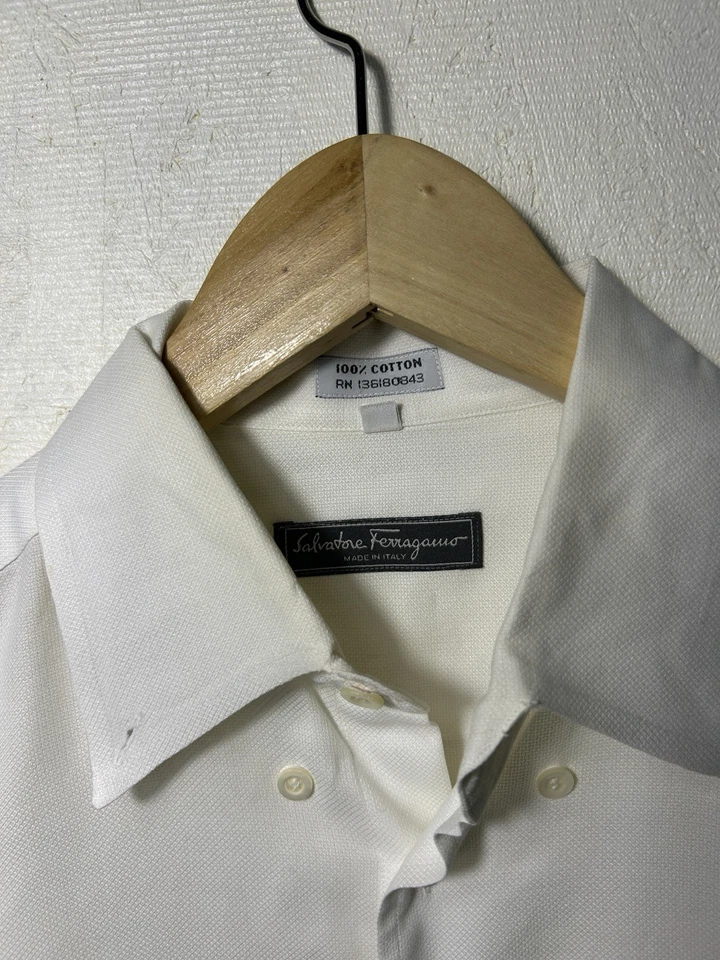 Salvatore Ferragamo Camisa Blanca con Botones Para Hombre Vestido Negocios Hecho en Italia Foto 3 de 4