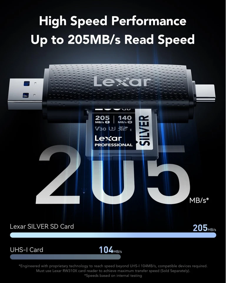 Lexar 256GB SD Card SILVER, Up to 205MB/s Read, 140MB/s Write, SDXC UHS-I Memory - Image 2 of 4