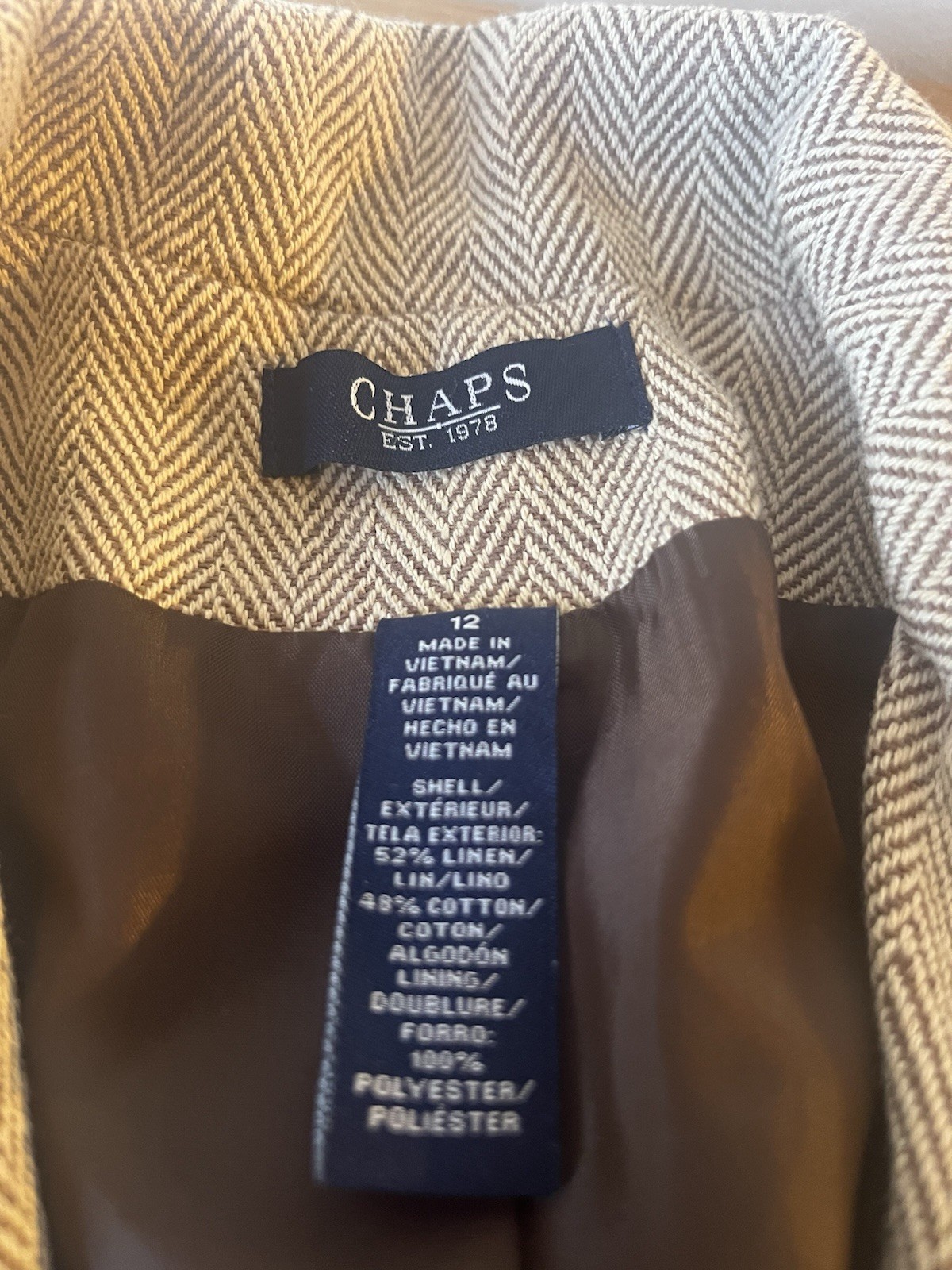 Chaps Herringbone Blazer Jacket Beige Button Line… - image 13