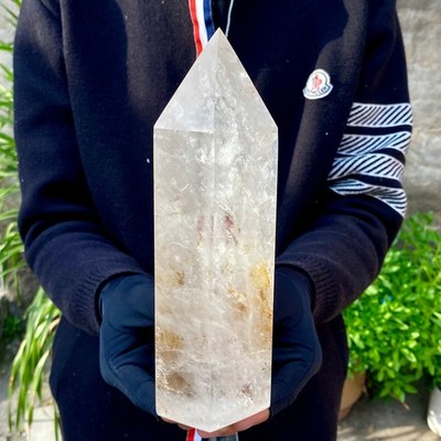4.14LB Natural clear white crystal obelisk Crystal energy column Reiki healing