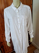 NEXT LINEN WHITE BUTTONED  COLLARED LONG DRESS /SHIRTSIZE 16 (TALL)  RRP £38 NEW