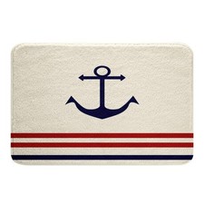 Anchor Decor White Red Blue Bathroom Rugs 16"x24" Nautical Themed Stripes Bat...